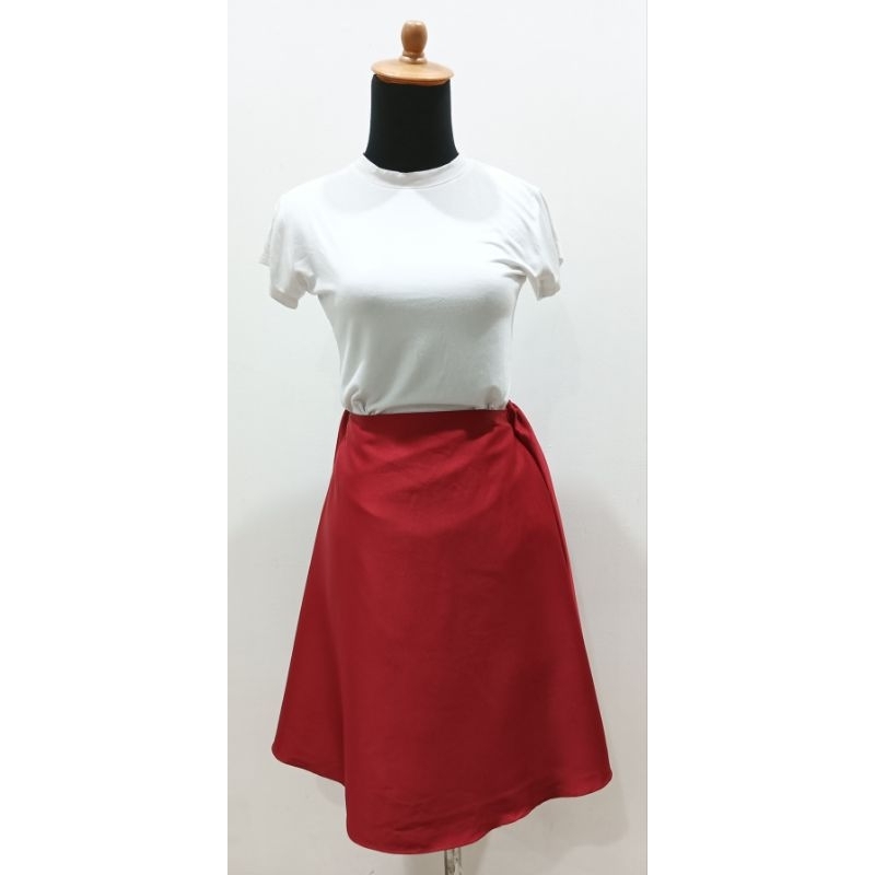 rok polos kain linen warna merah dan abu