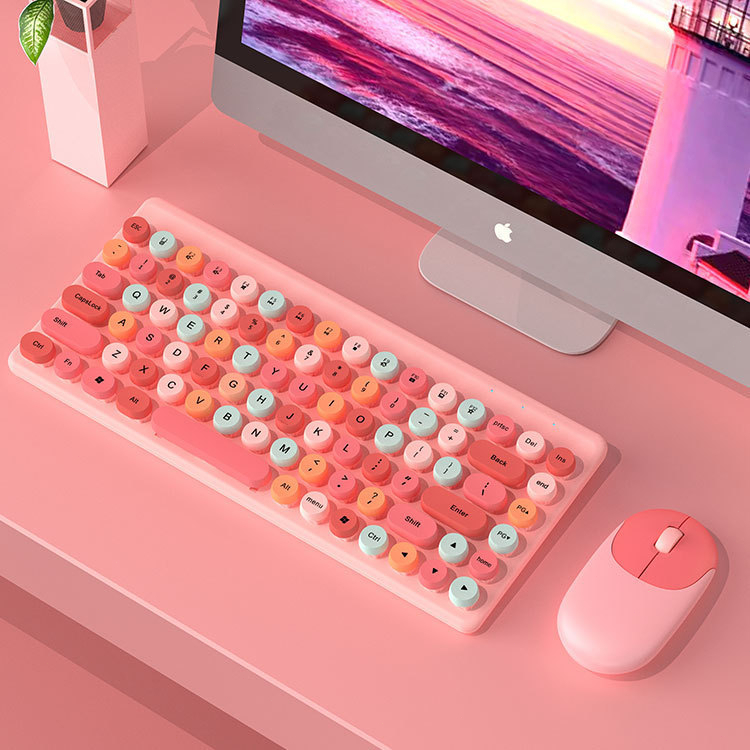 Sweet Wireless Keyboard Set Wireless Color Mixing Keyboard dan Mouse Set Cocok untuk Laptop PC Gaming Kantor Komputer Gaming