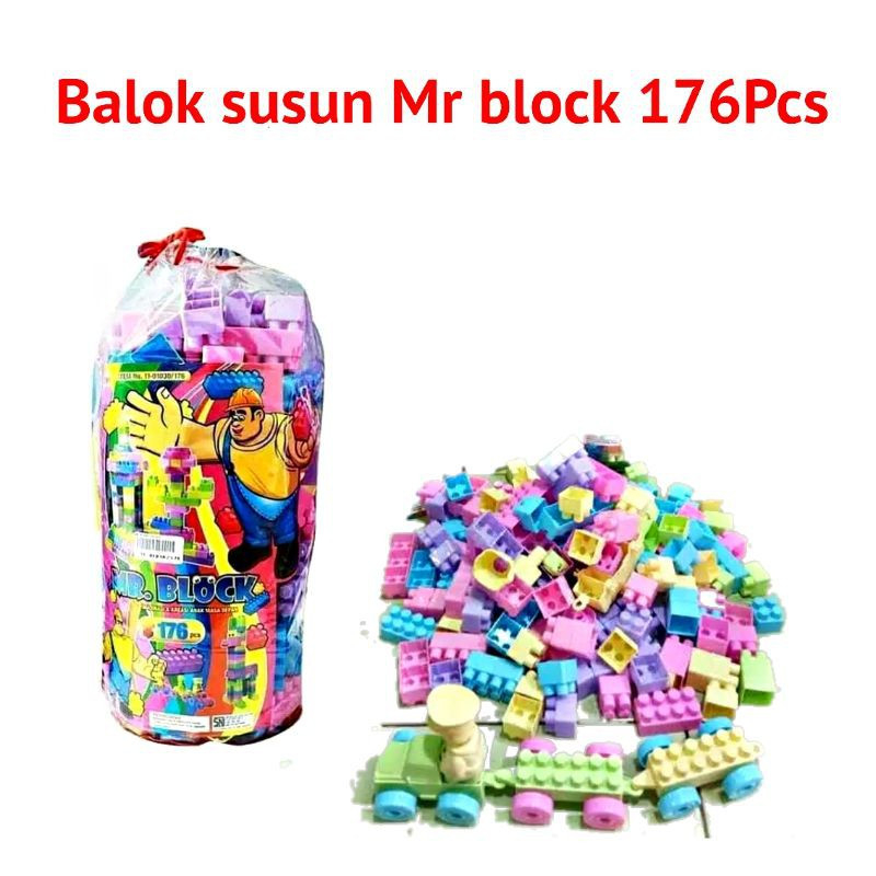 Mainan Edukasi Anak Balok Susun Mr Block Isi 176 PCS