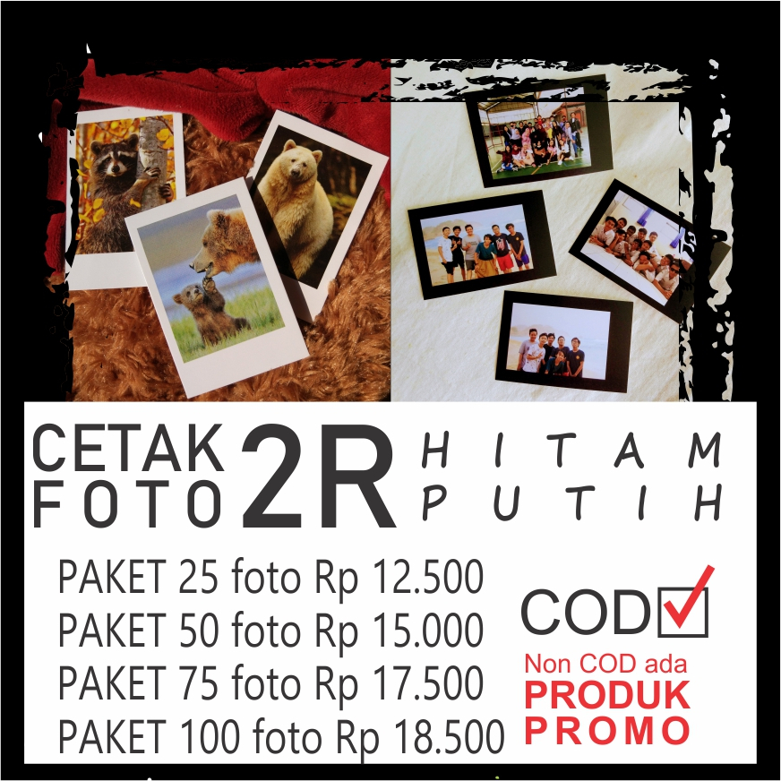 Cetak Foto 2R  Paket 25/50/75/100 ala Polaroid HITAM PUTIH