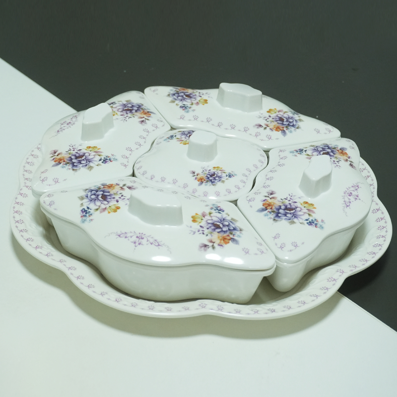 kotak penyimpanan permen /Porcelain Tiers Plate | Piring Saji Keramik | Divided Plate putih tebal