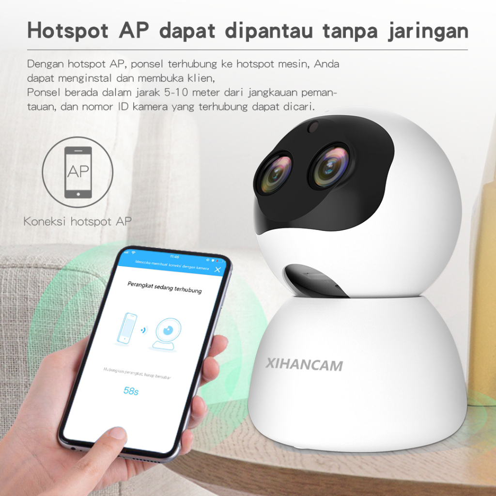 XIHANCAM Smart CCTV Zoom FHD 5MP Dual Lens Ip Camera CCTV Wifi Jarak Jauh Lewat Hp Kamera Cctv Indoor Wifi Wireless Panoramic Smart Net Camera CCTV Murah