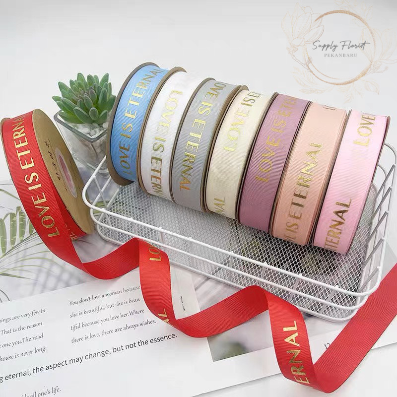 

SUPPLYFLORIST - 3 METER (LEBAR 2.5CM*40YARD) PITA ECER LOVE IS ETERNAL PITA KRIWIL PREMIUM KOREAN / PITA BINGKISAN BUKET BUNGA KOREA KERITING