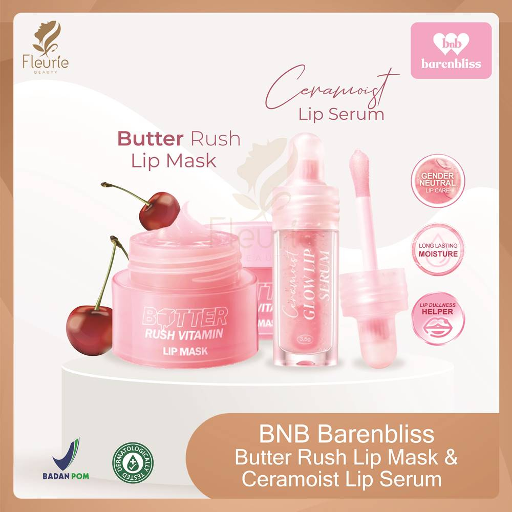 BNB Barenbliss Butter Rush Vitamin Lip Mask / Ceramoist Glow Lip Serum 3.5gr - BNB Masker Bibir Lip Serum Original BPOM