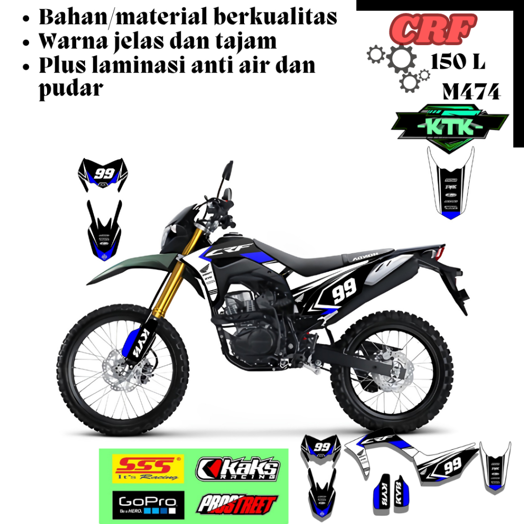 Stiker Decal Sticker Striping Motor CRF 150 L KODE M500 Semi Full Body Set Kanan Kiri Lis Variasi Cu