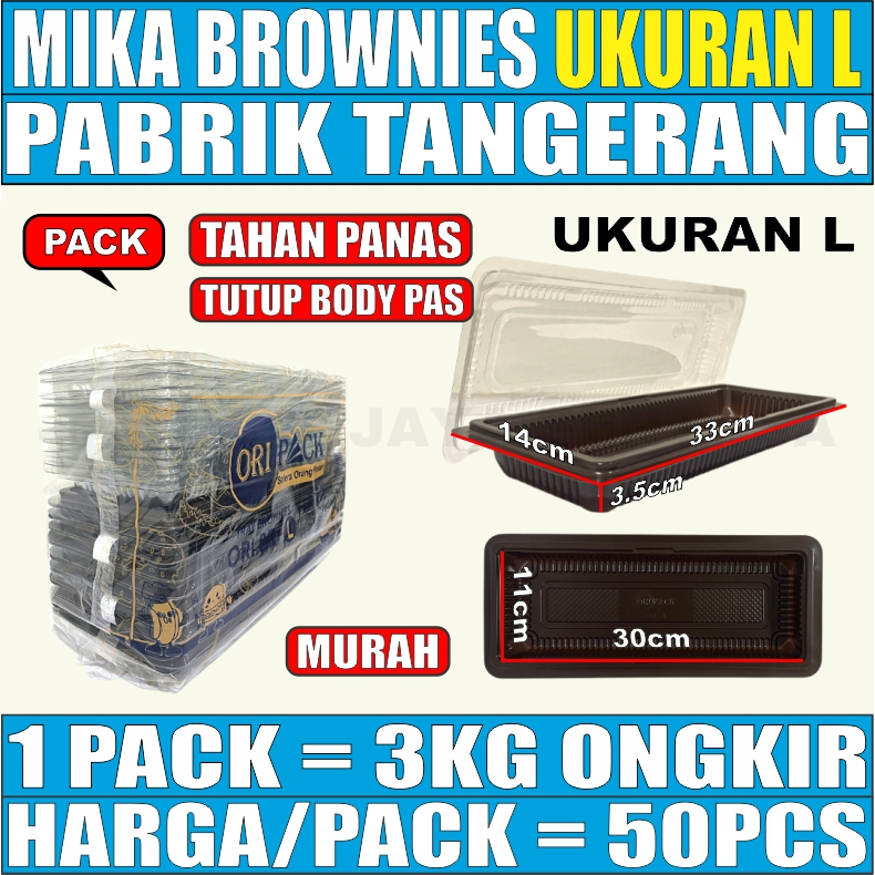 Mika Brownies L Super Tebal Original 50pcs Pack Tray Brownis Bronis Bolu Besar