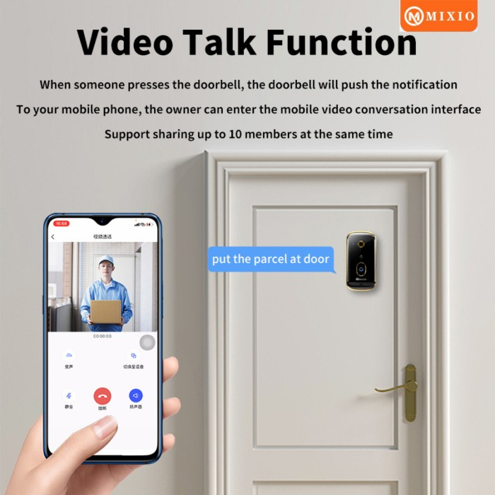 MIXIO - Smart Home X10 Wifi Video Doorbell Bel Pintu Rechargable 1080p