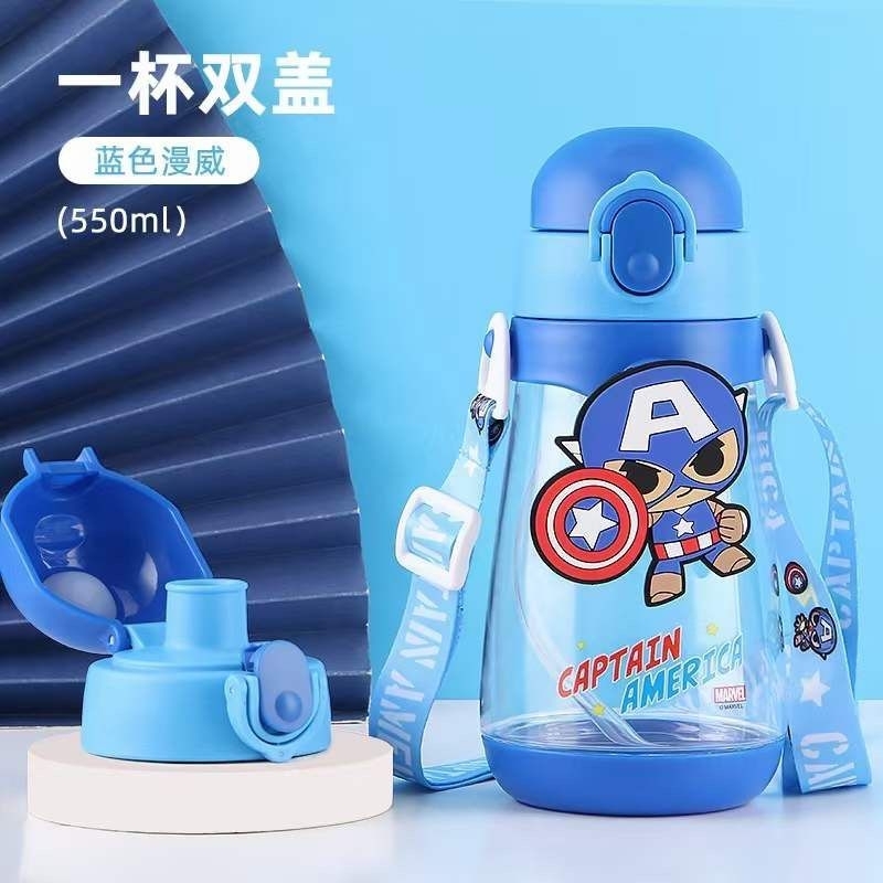 Botol Minum Dual Fungsi Sedotan Teguk 550ml Marvel, Disney HC 6303 / Straw Direct Drinking Bottle Minnie Captain America