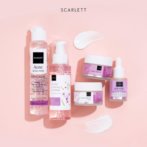 SCARLETT Whitening Acne Serum | Ane Day Cream | Acne Night Cream | Acne Facial Wash | Toner | Acne Serum