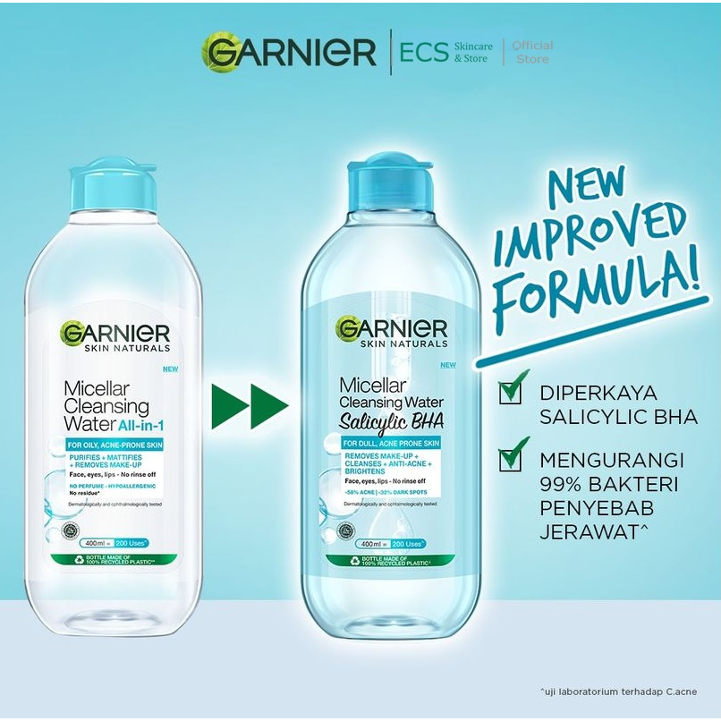 Garnier Micellar Water Blue Biru (Pembersih Wajah Berminyak/Berjerawat) - 125ml 400ml Micelar Kulit