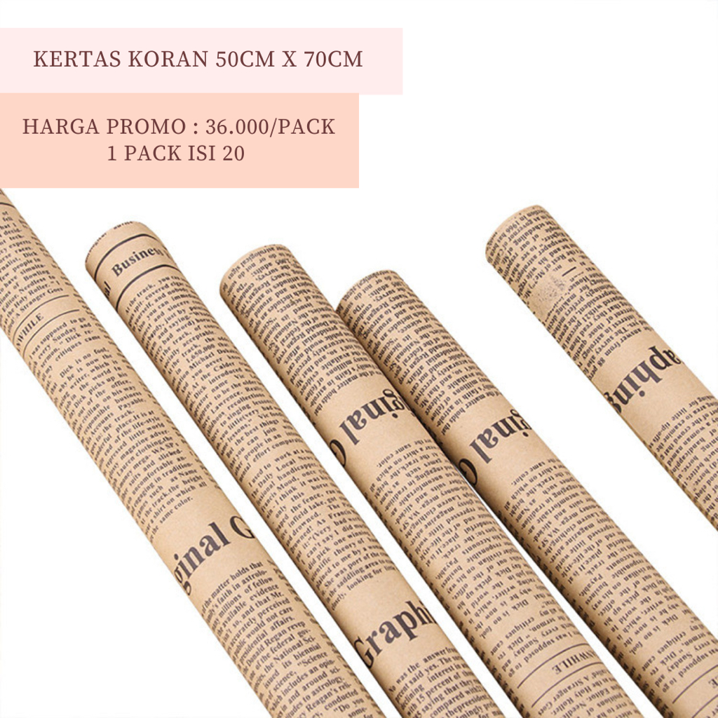 [50CM X 70CM] KERTAS COKLAT TULISAN KORAN TIDAK TAHAN AIR KERTAS SEPERTI KORAN BUNGKUS KADO NEWSPAPER HAND BOUQUET WRAP WRAPPING GAYA KOREA STYLE DIY