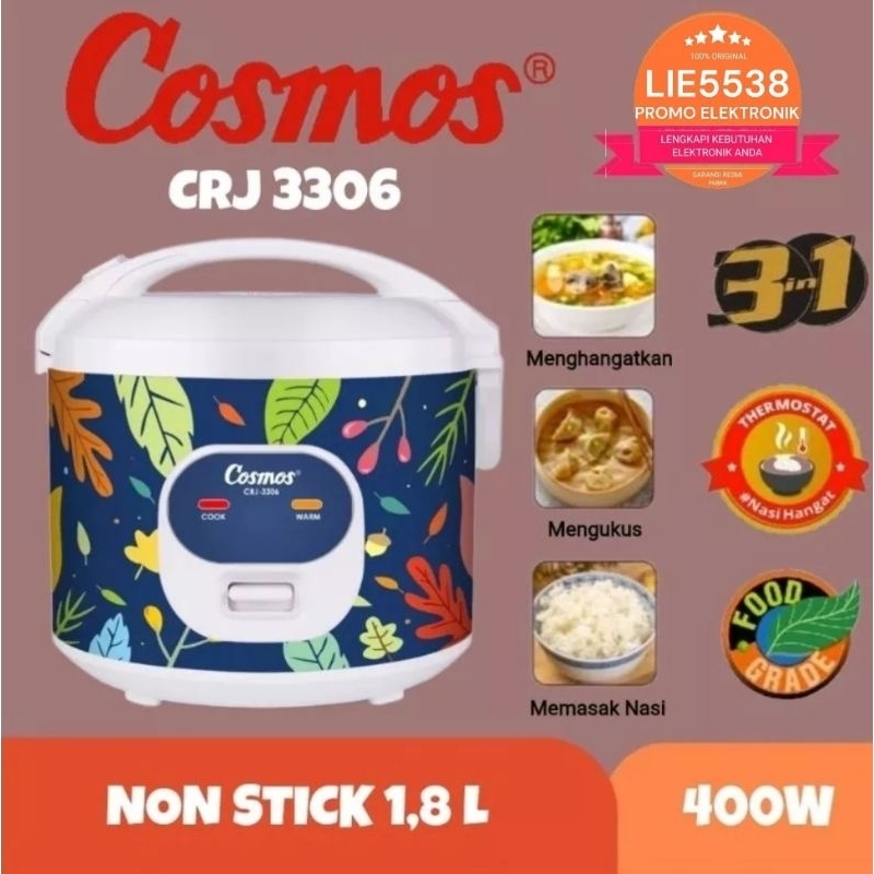 COSMOS CRJ-3306 / CRJ 3306 Rice Cooker Non Stick 1,8 L New Motif GARANSI RESMI