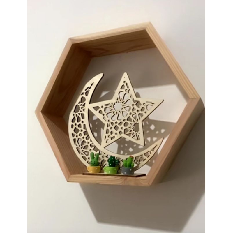 Rak Dinding kayu Hexagonal