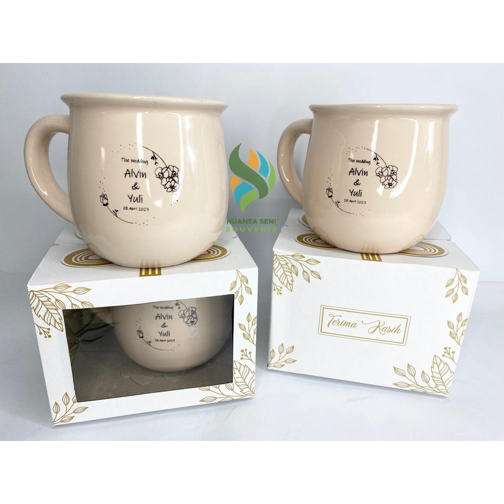Souvenir Pernikahan Gelas Minum Porselen Gelas Mug Gentong Keramik Warna Cangkir Gelas Sablon