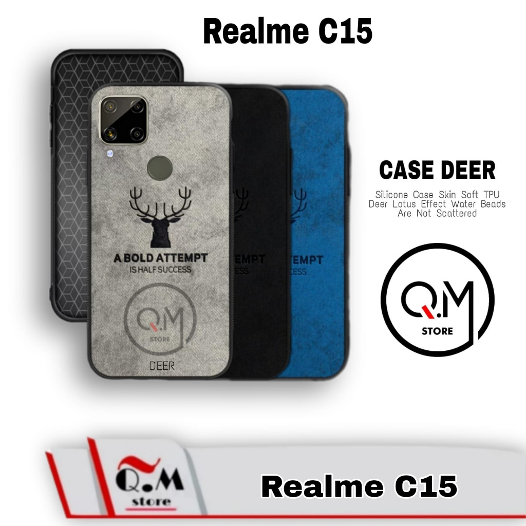 Promo 2 in1 Case Deer Realme C11 / C15 Softcase Deer Pelindung Back Cover Free Tempered Glass Layar