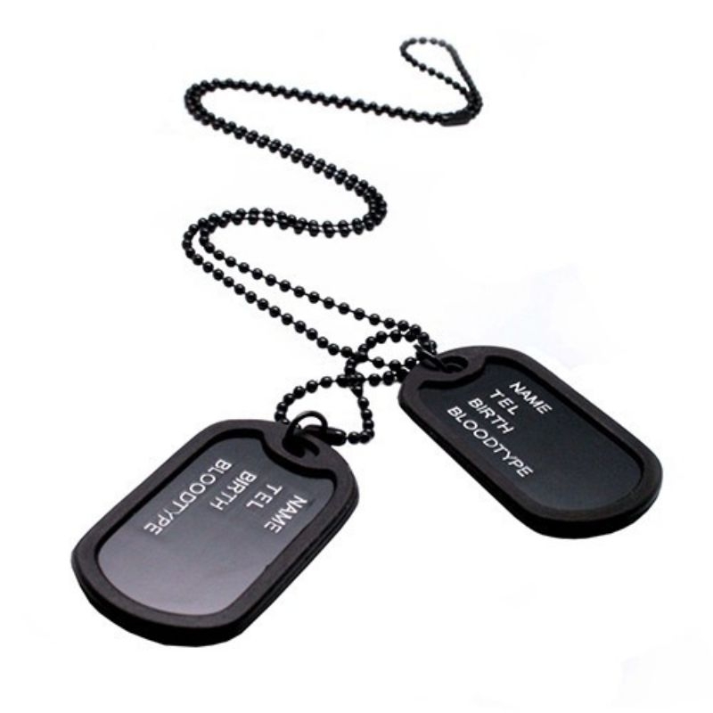 Kalung Fashion Dog Tag Tentara Army Black Hitam Stainless Steel Import