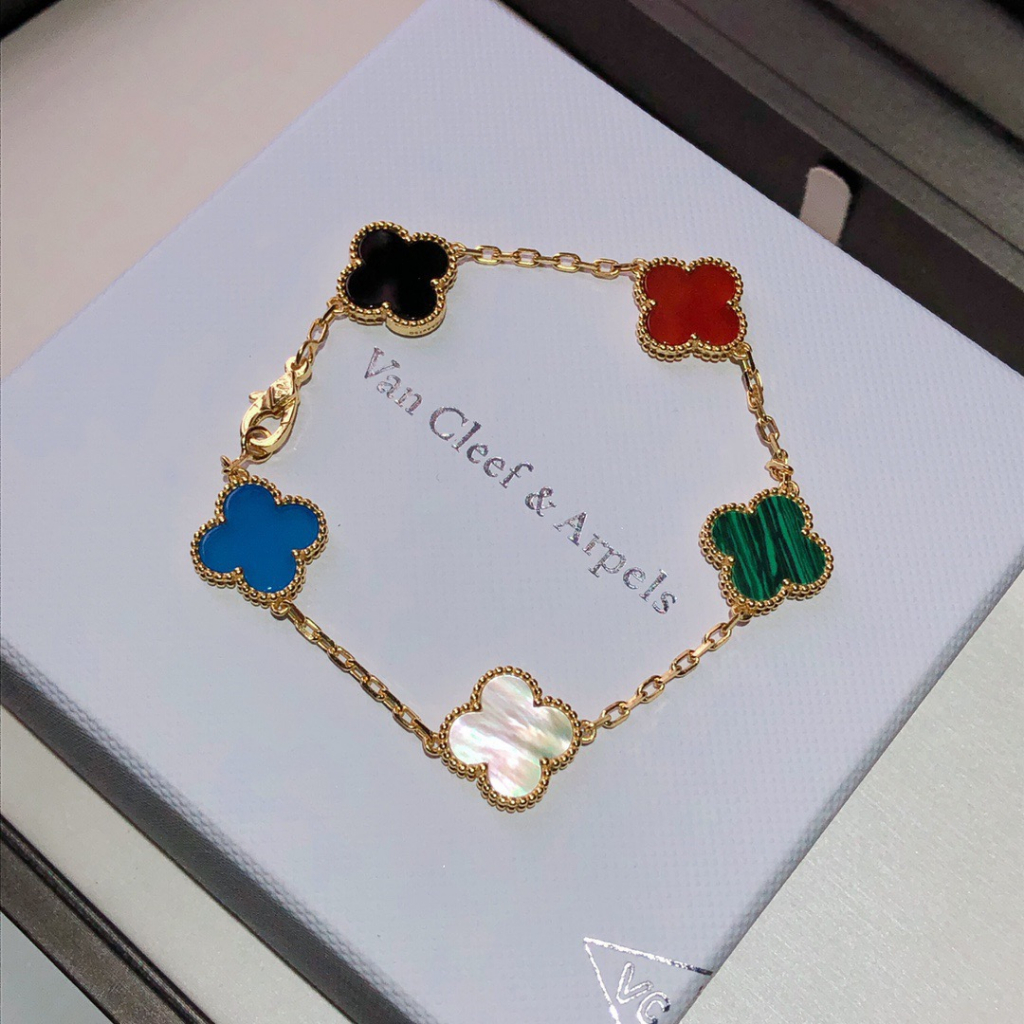 【17K emas/1.5gram】Four-leaf Grass Flower Bracelet Fashion Accessories  Gold White Gelang rantai