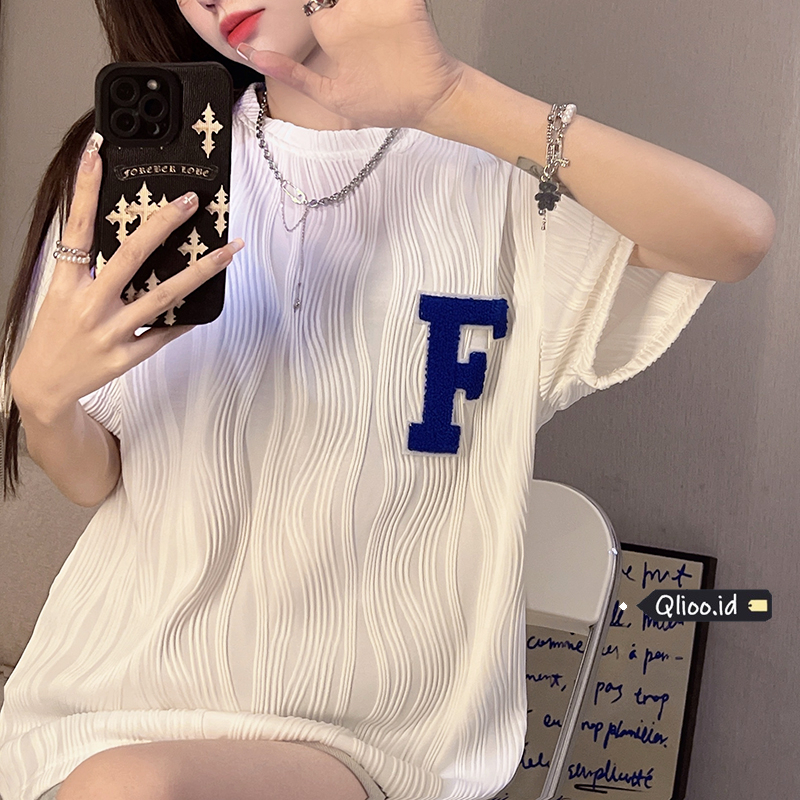 Korean Style Atasan T-shirt Lengan Pendek Vintage Bordir Oversize Baju Kaos Wanita