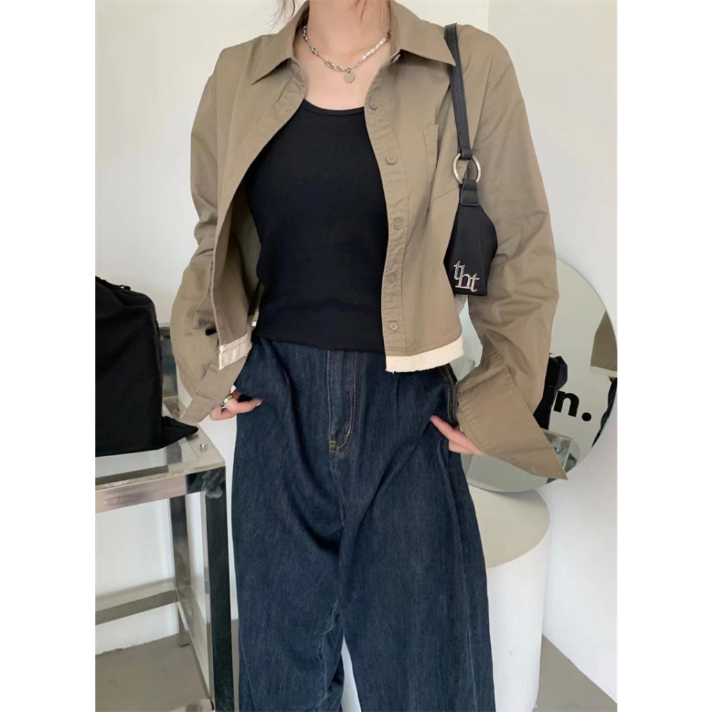 Korean Style Versi Jaket Wanita Lengan Panjang Retro Kasual Outer Crop Atasan Wanita