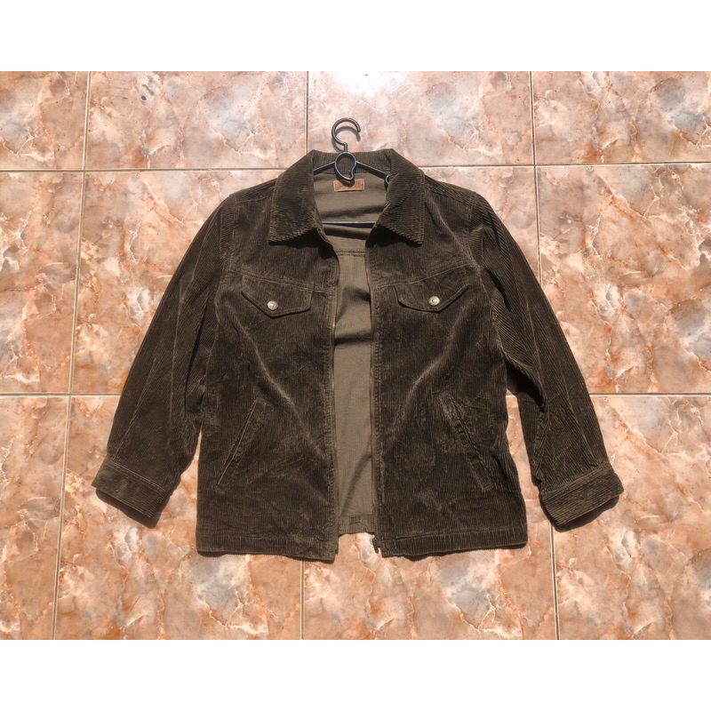 Corduroy Jacket Dark Brown Rizomic Trucker Japanese Vintage - Jaket Corduroy Corduray Coklat Tua