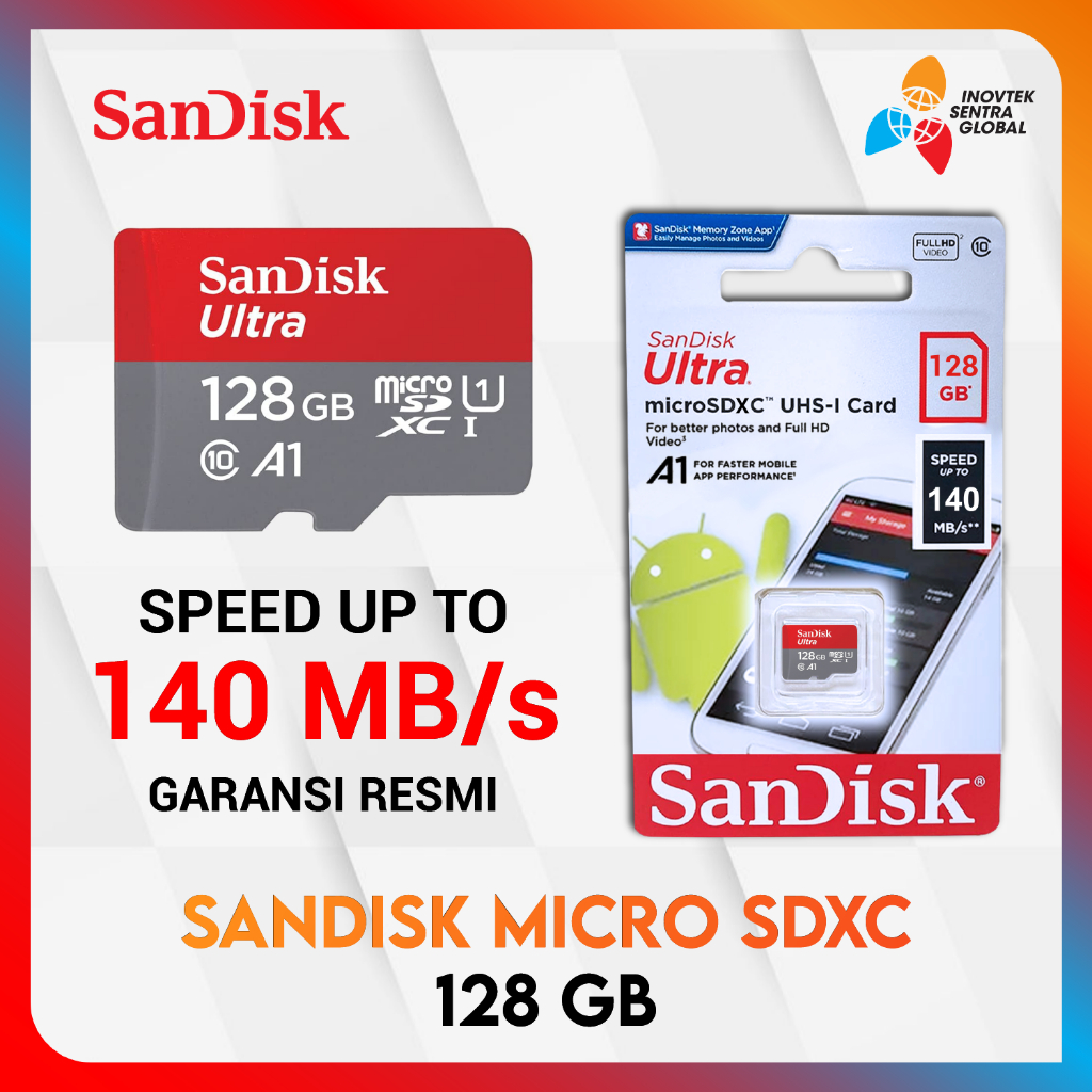 SanDisk 128GB A1 Ultra MicroSDXC Speed Up To 120MB/s Class 10 GARANSI RESMI