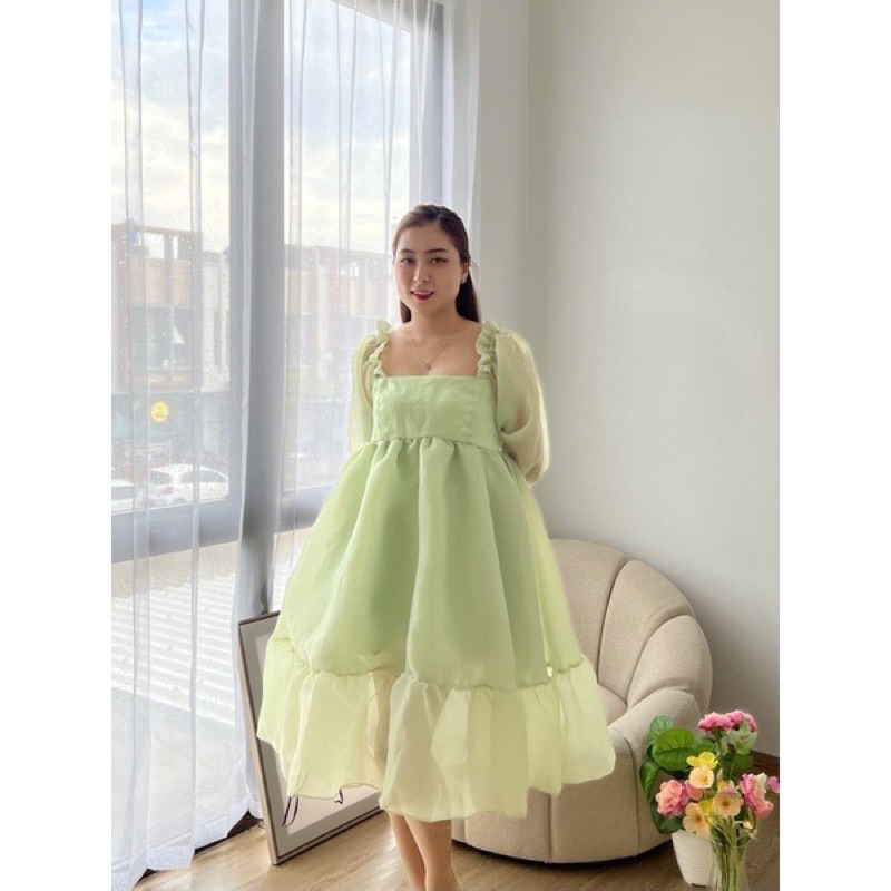 DRESS ORGANZA BABYDOLL SAGE GREEN