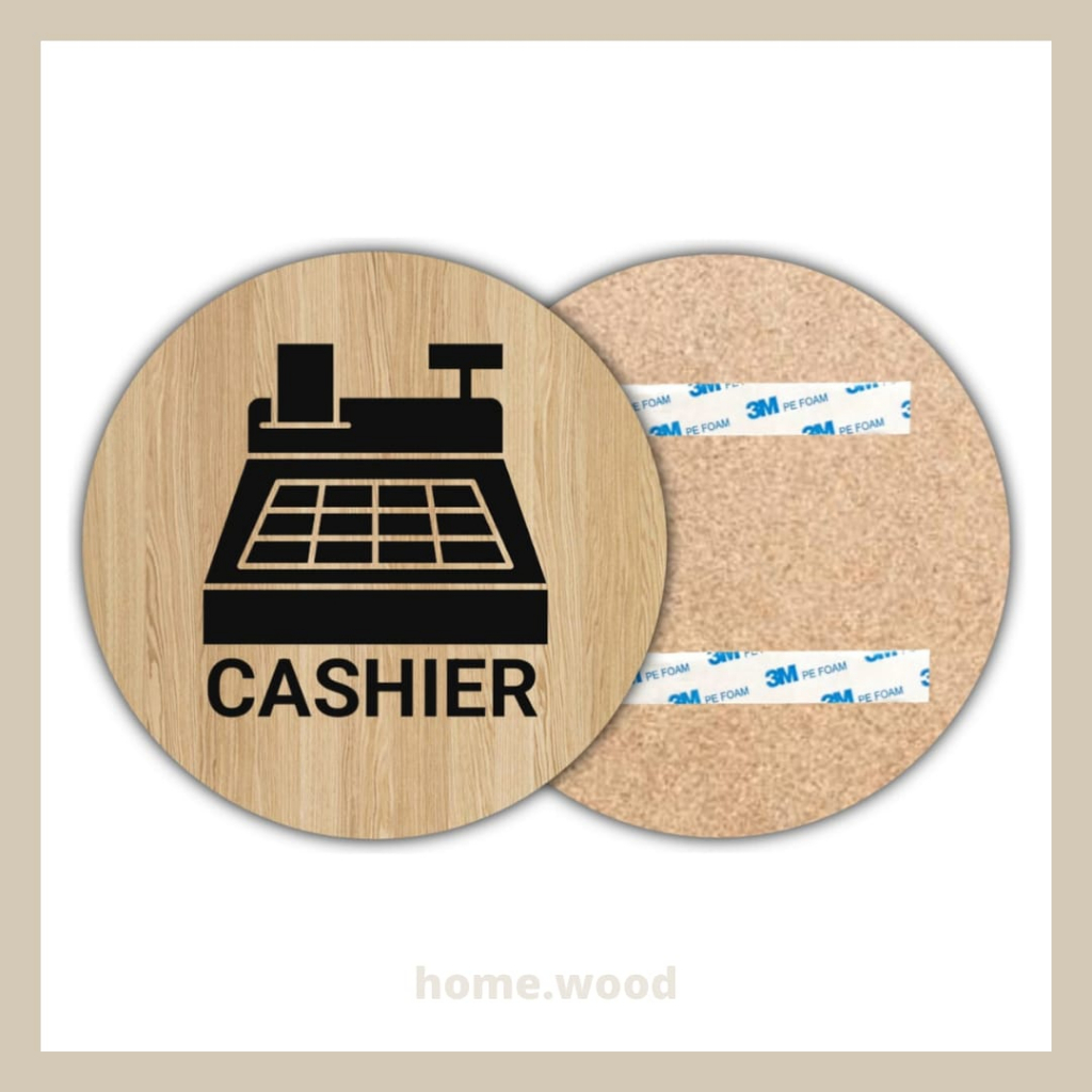 Papan Tanda "CASHIER" | Sign "CASHIER" | Dekorasi Cafe | Dekorasi Dinding | Diameter 20cm