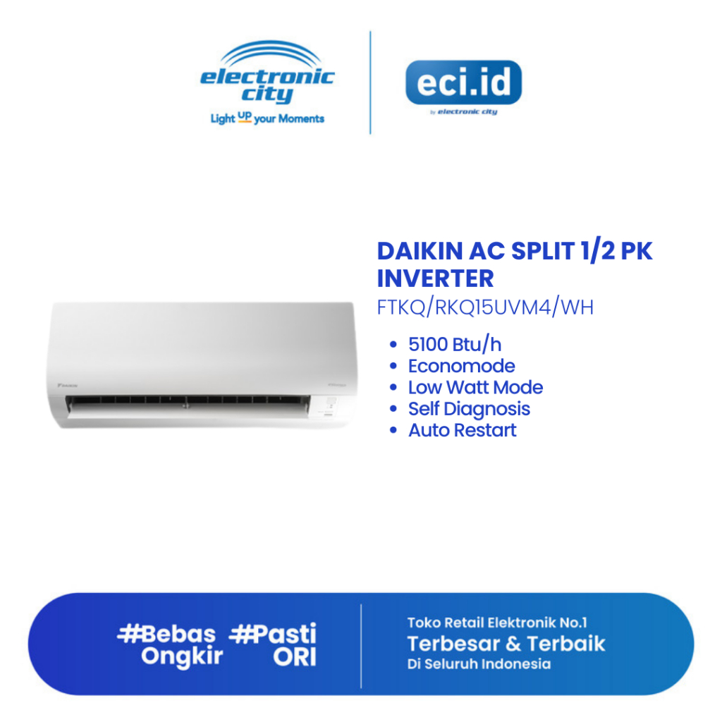 Daikin AC Split 1/2 PK Inverter - FTKQ/RKQ15UVM4/WH