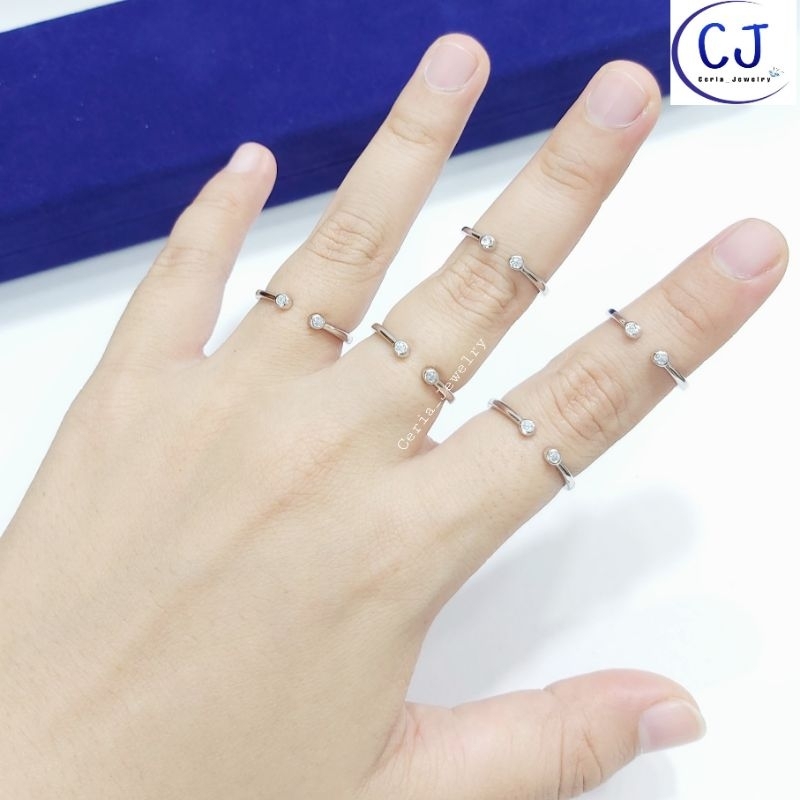 Cincin Perak Asli Silver Wanita 925 Lapis Emas Putih Model Cincin Nagita Permata 2 Spiral /Adjustable - Perhiasan Perak Wanita