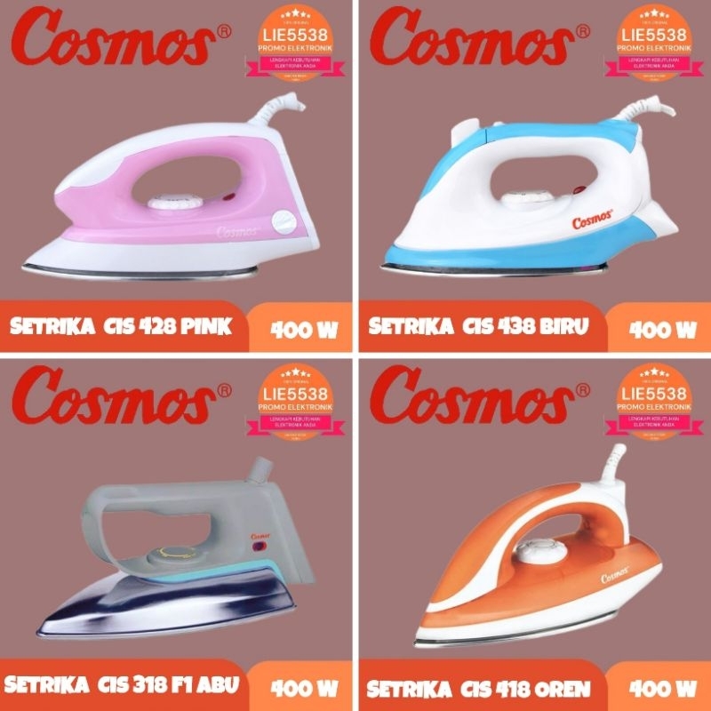 Setrika COSMOS CIS 428 PINK / CIS 438 / CIS 418 / CIS 318 F1 / CI 318 Dry Iron GARANSI RESMU