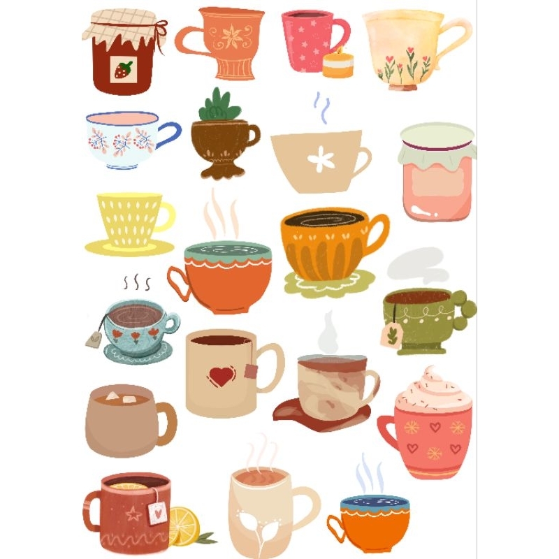 

15 pcs stiker teko cup of aesthetic random planner journaling hygge