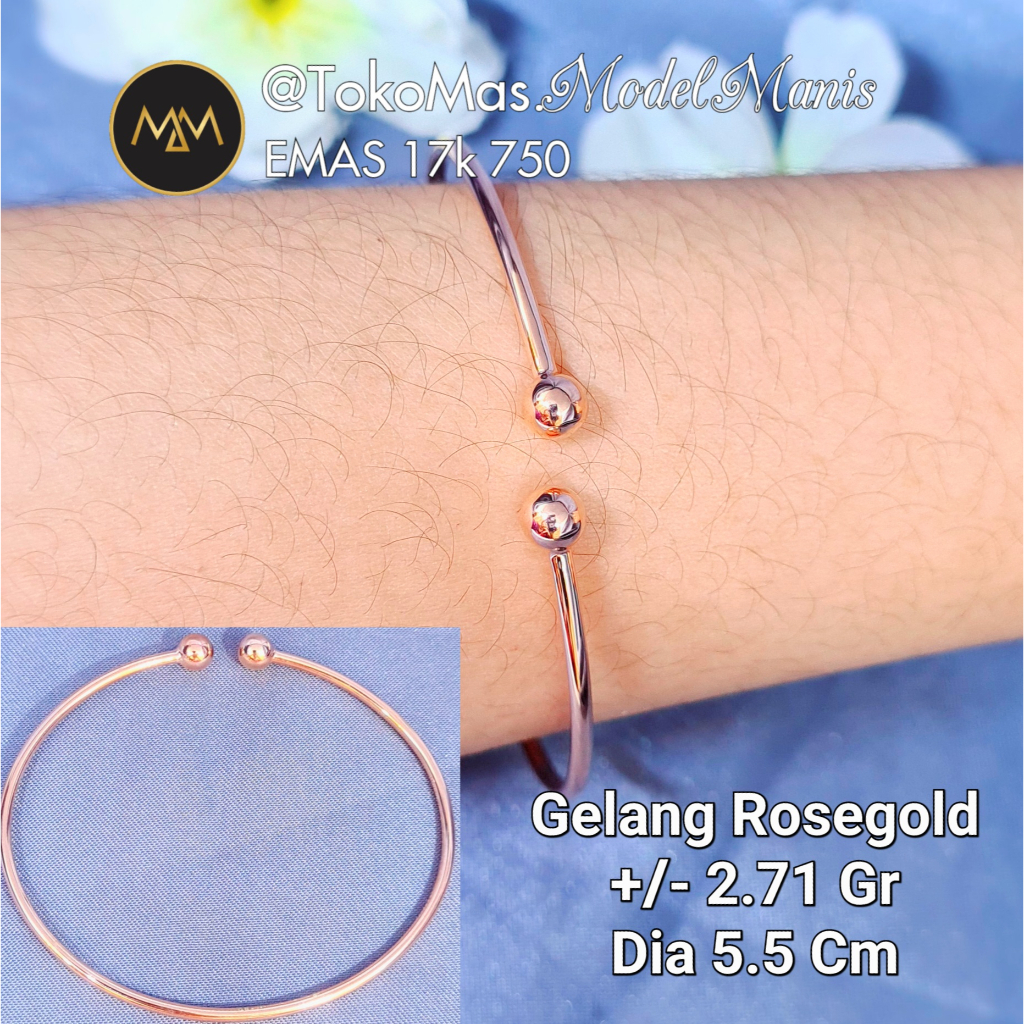 Gelang tinju mini emas rosegold 750 kadar 17k