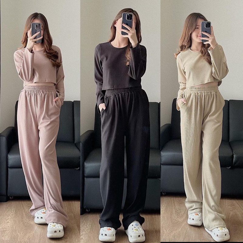 lookatmeofficial - Winny One Set - Setelan Wanita Bahan Knit Lengan Panjang