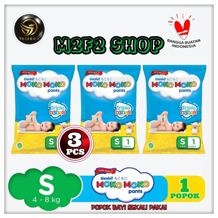 Popok Bayi Celana Genki Moko Moko Pants Sachet Size Small - (Kemasan 3 Pcs)