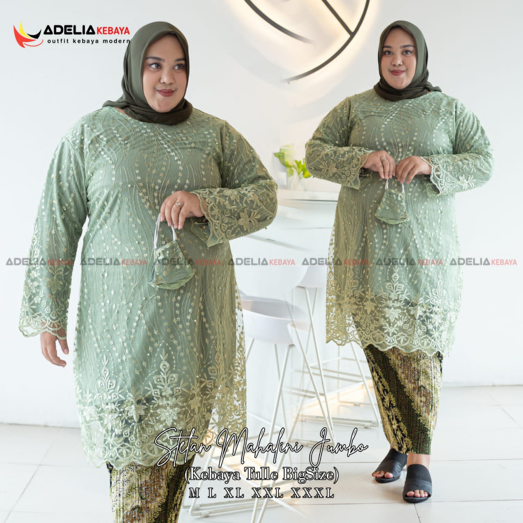 ( COD ) JUMBO - Setelan kebaya tunik mahalini jumbo - outfit kekinin - kebaya modern - bahan tulle bordir - baju pesta, wisuda, kondangan pakaian akad, nikahan