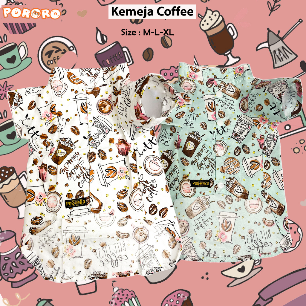 Pororo - Kemeja Kucing  Motif Coffee