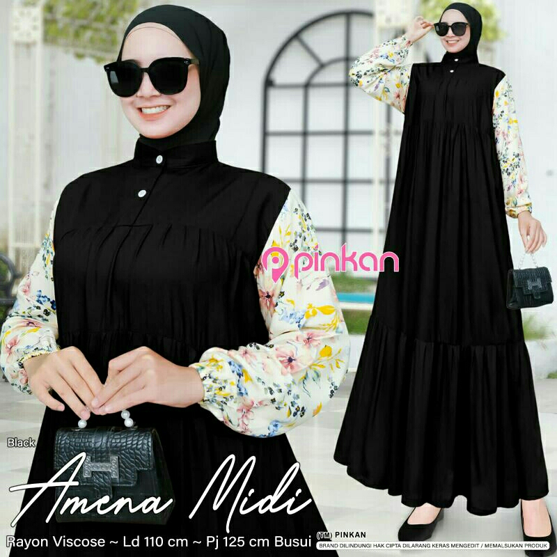 Amena Midi Dress Rayon Gamis Murah - Ori Pinkan