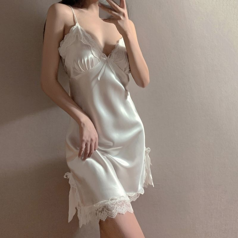 Lingerie Dress Satin Mini Deep V Silk Baju Tidur Import 112