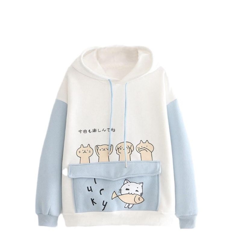 Fish And Cat Sweater Hoodie Comby