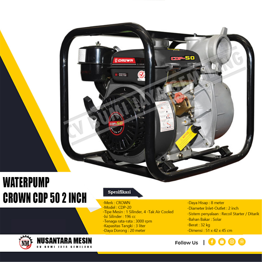 MESIN POMPA AIR SAWAH 2 INCH DIESEL CROWN CDP 50