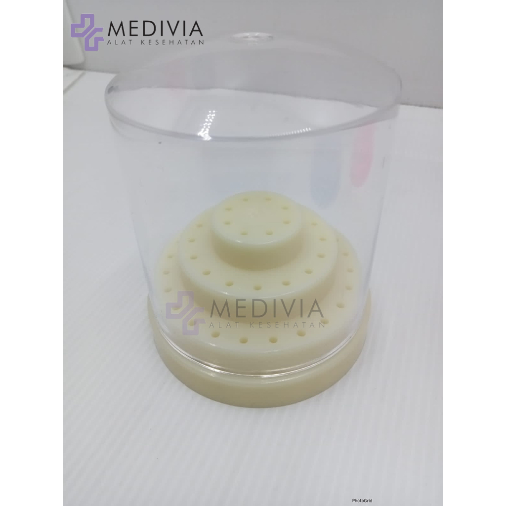 DENTAL KOTAK BUR HOLDER BULAT TEMPAT BUR LOW SPEED HIGH SPEED 60 HOLES