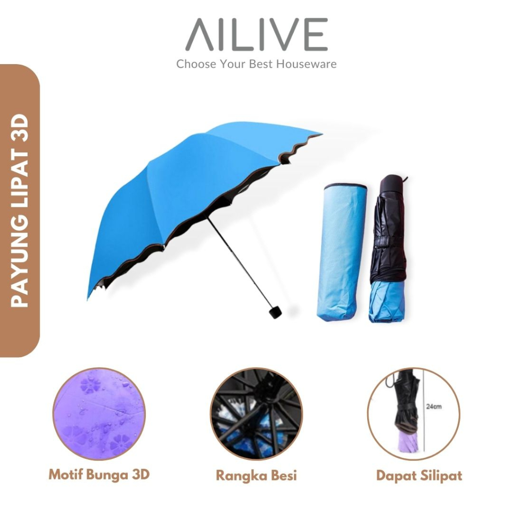 Payung Lipat Mini Warna Warni / Magic 3D Umbrella Keluar Motif Bila Kena Air