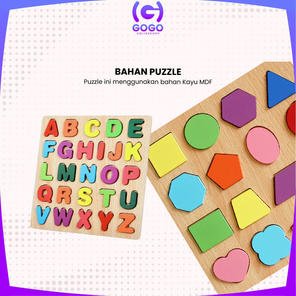 GOGO-M313 Mainan Edukasi Anak Puzzle Kayu 3D Huruf Angka dan Bangun Datar / Puzzle Alphabet Mainan Kayu Anak / Wooden Toys ABC Kids