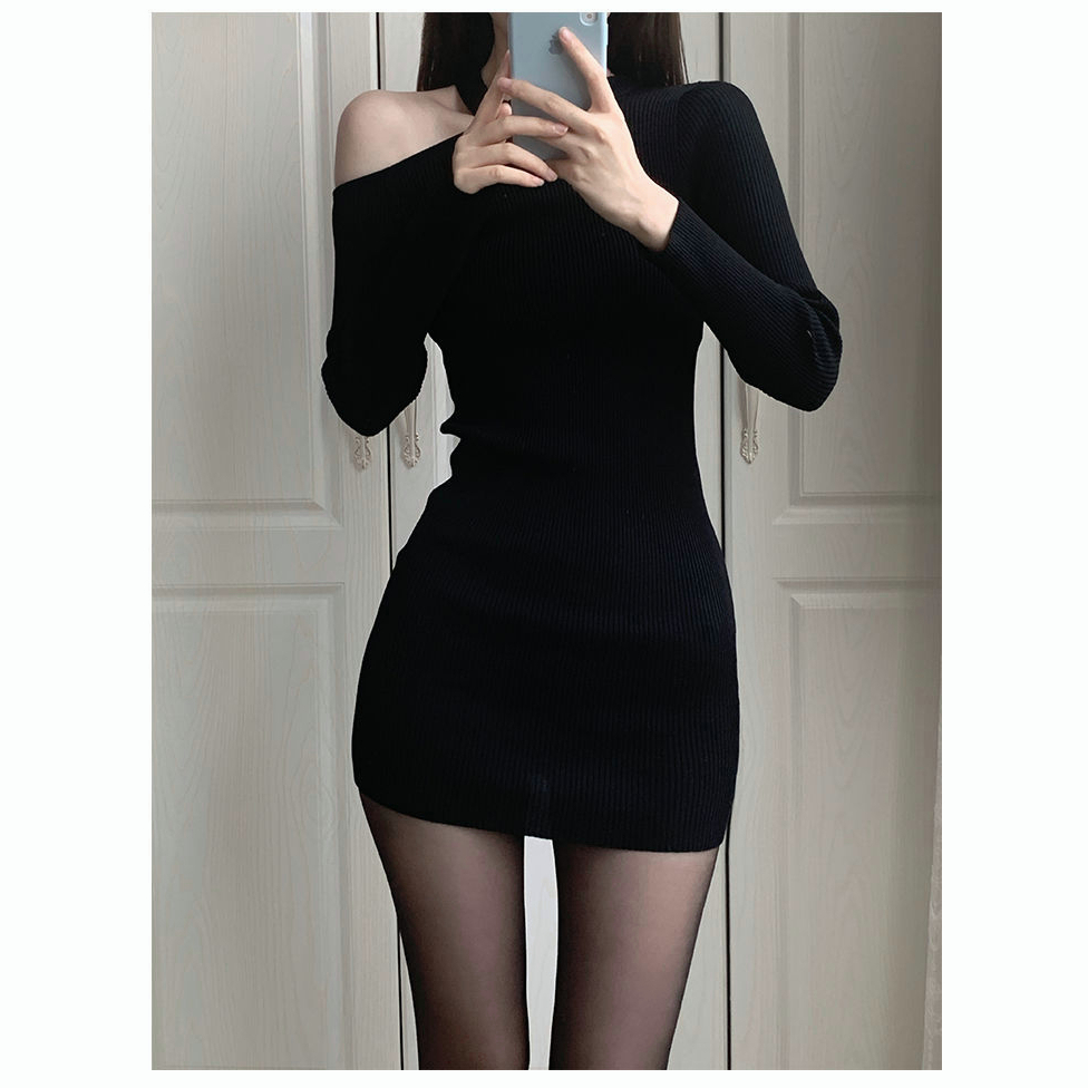 DR825 SLIM FIT WRAP BUTTOCKS SKIRT, OFF SHOULDER KNITTED DRESS, SPRING AND AUTUMN TIGHT FITTING WOMEN'S CLOTHING, EUROPEAN AND AMERICAN SPICY GIRL SKIRT, PURE DESIRE FOR STYLE, SWEET AND SPICY