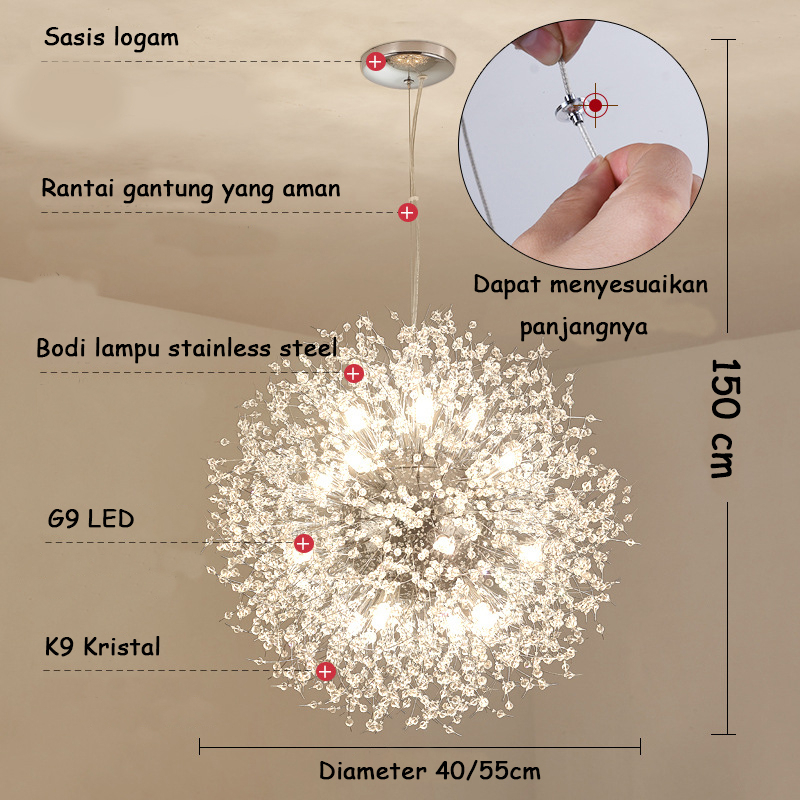 Lampu Gantung Kristal Bintang Dandelion 8/12 Bolham 3 Warna Chandelier Ruang Tamu Restoran Kamar Tidur Mal Perbelanjaan Lampu Dekoratif Lampu langit -langit