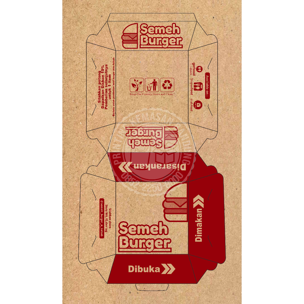 CUSTOM CETAK Dus Burger Box Kotak Paper Roti Kue Snack Makanan