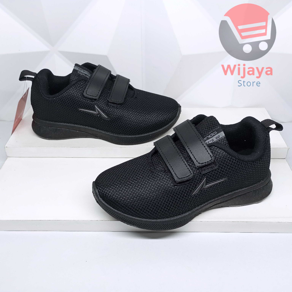 Sepatu Sekolah Ando 33-36 Sneaker Anak Hitam Polos Putih Strap Velcro yang Praktis SIP BSC