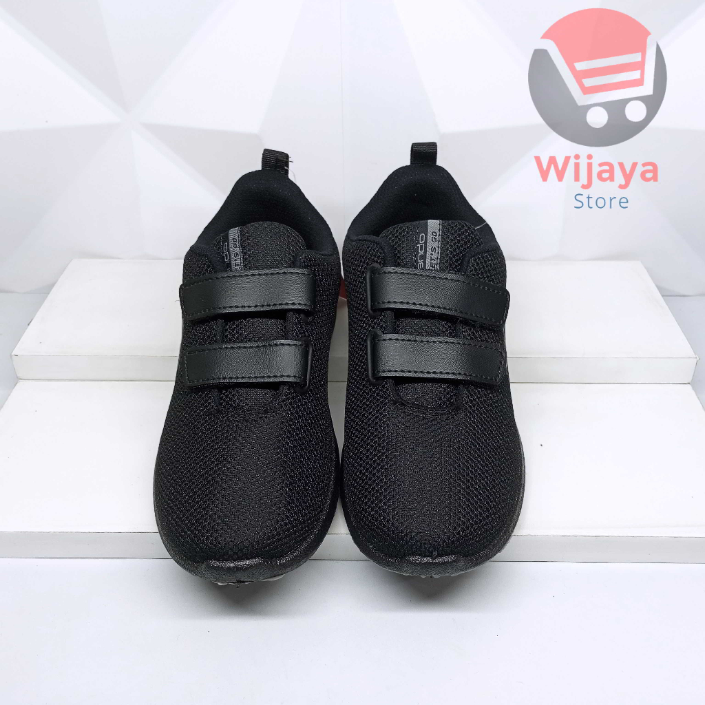 Sepatu Sekolah Ando 31-34 Sneaker Anak Hitam Polos Putih Strap Velcro yang Praktis PINO LIAM BSC