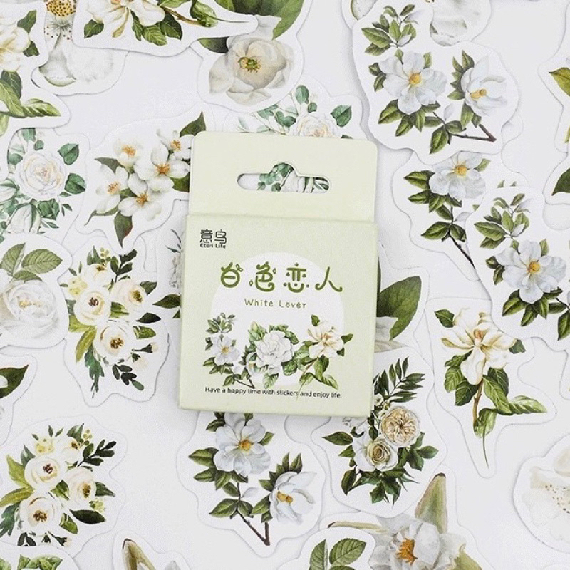 

(READY) 46PCS WHITE FLOWER STICKER BOX SET | bunga rose deco dekor aesthetic stiker vintage retro 90s colorful penpal postcard postcrossing journal kit journaling scrapbook diary dekorasi bujo planner diy masking washi kawaii notebook lucu lotus sunflower