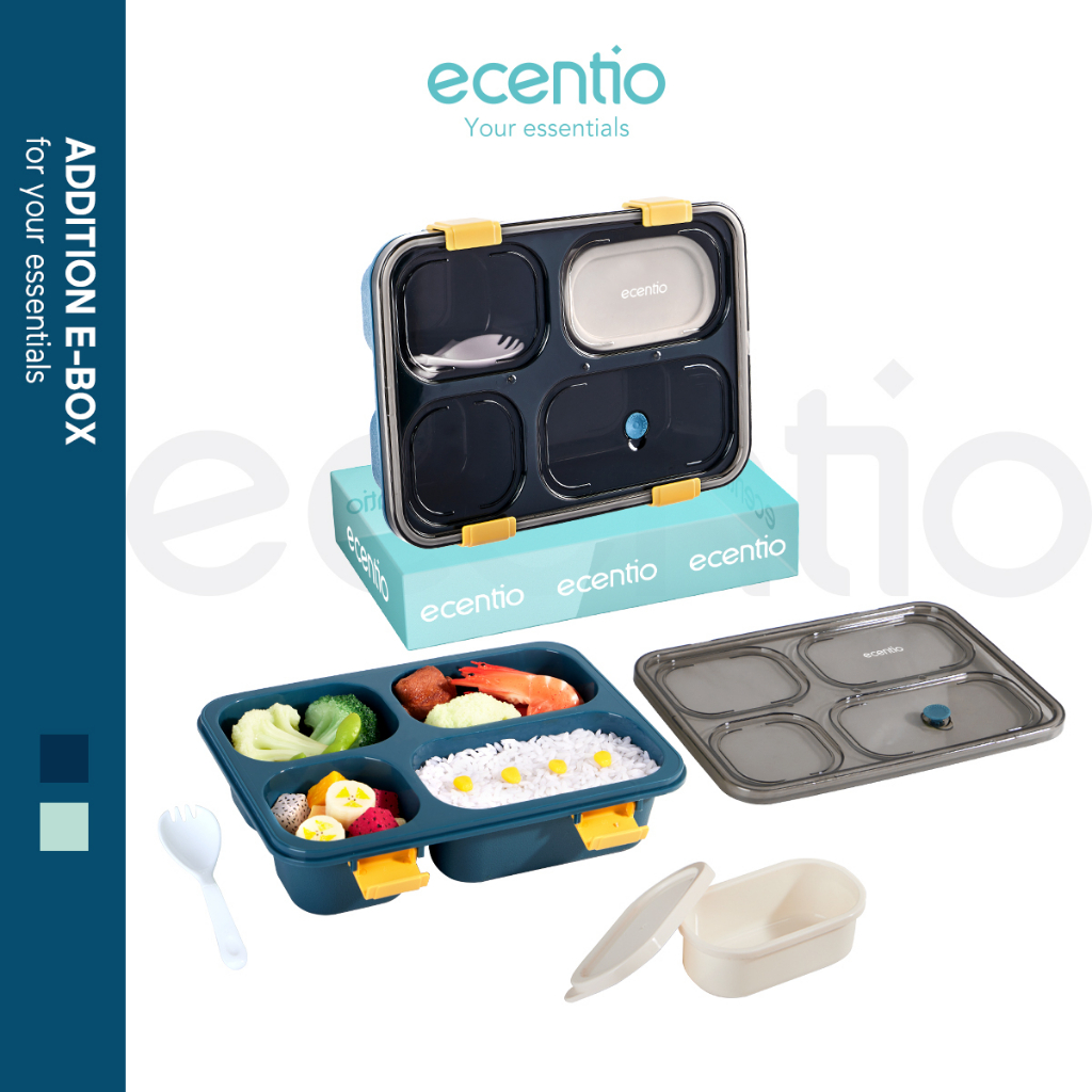 ECENTIO KOTAK MAKAN ANTI TUMPAH TEMPAT MAKAN LUNCH BOX SET 1300ML 3/4 GRID KOTAK MAKAN DENGAN DENGAN